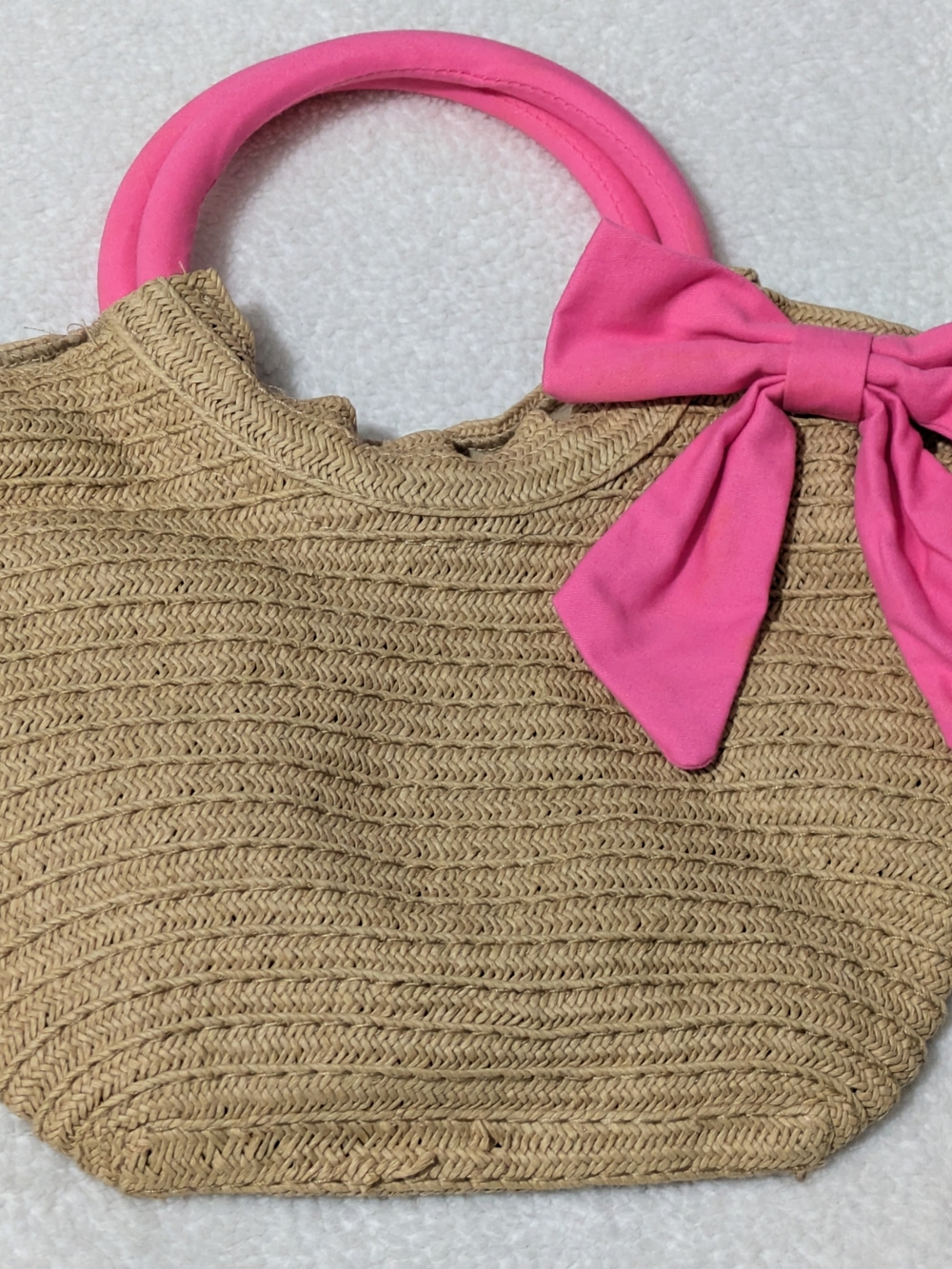 Coquette Aesthetic Hot Pink Bow Straw Beach Bag Mini Tote